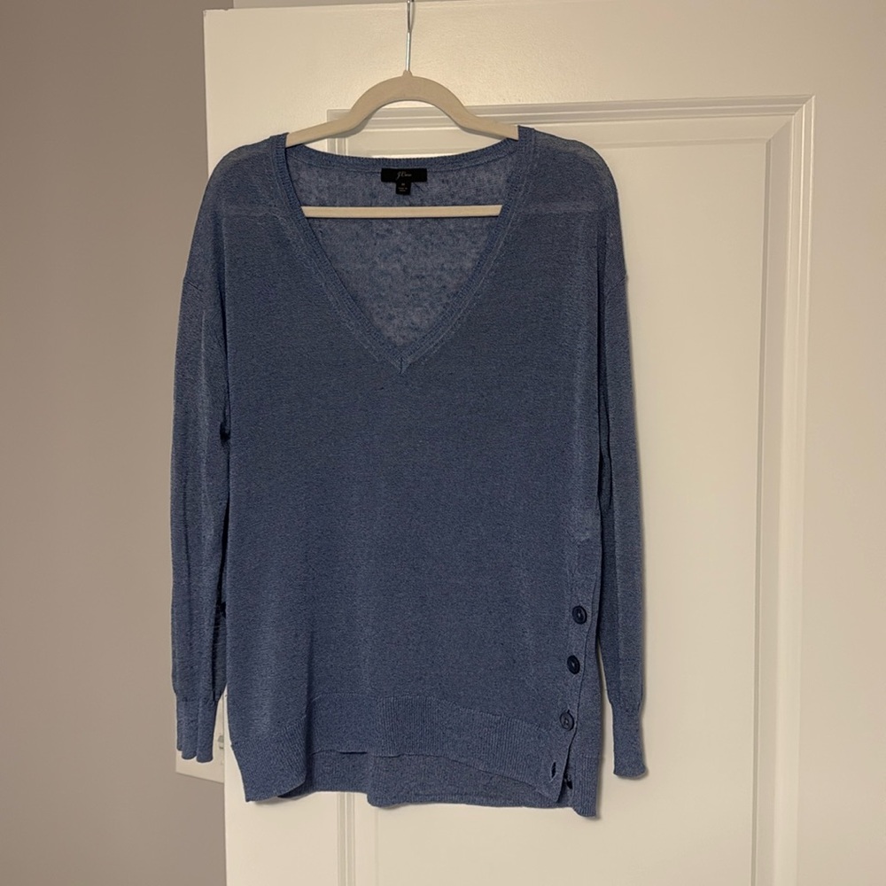 JCrew V-neck sweater with side buttons in linen blend